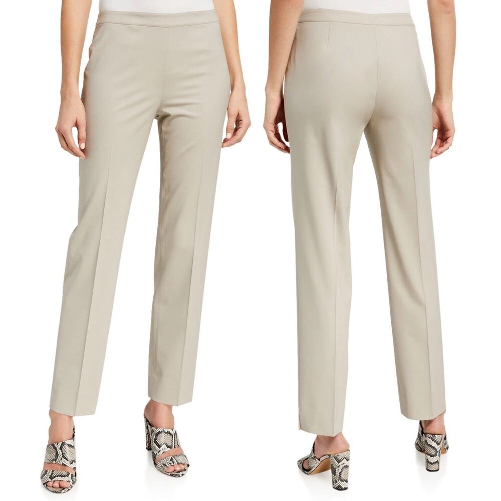 Lafayette 148 NY Womens 12 Bleecker Light Khaki Stretch Wool Pants Side Zip